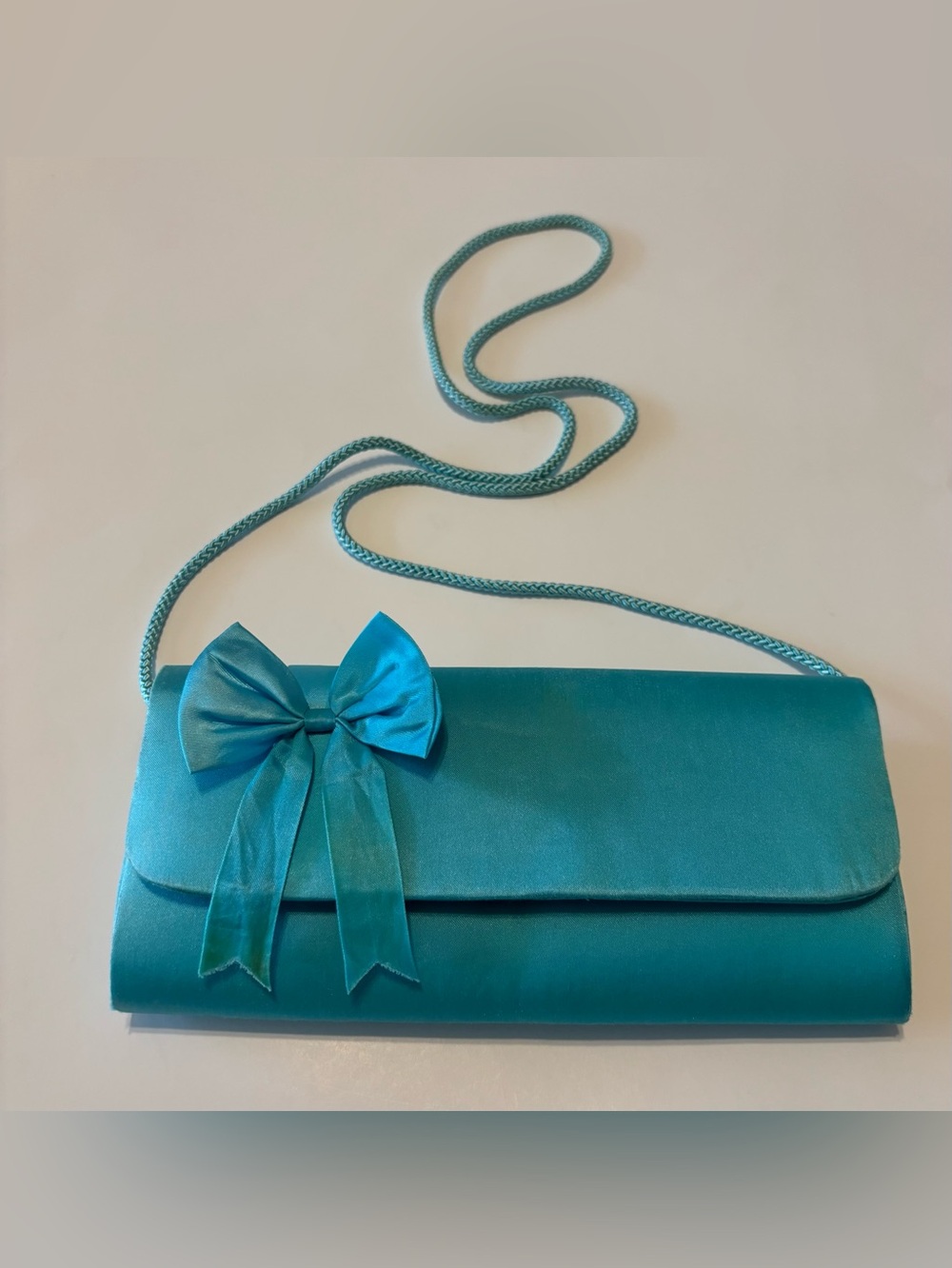 Vintage Coquette Pretty Satin Teal/Turquoise Clutch/Shoulder/Cross Body Bag